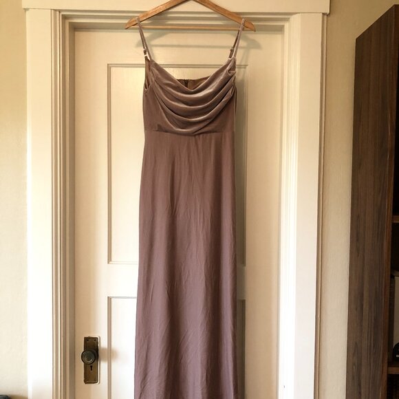 Revelry Skye Velvet Maxi Slip Dress Gold Champagne Size 4 - Picture 4 of 7